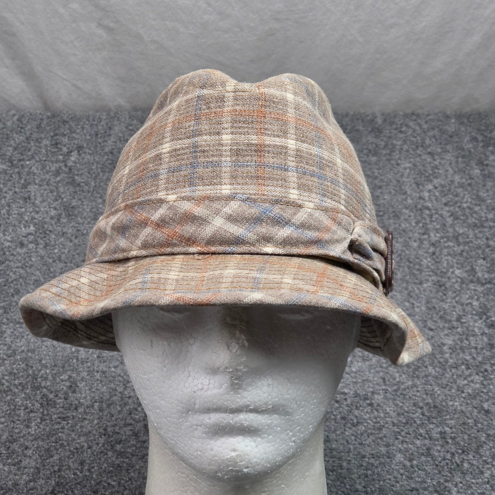 Vintage Cloche Bucket Hat Size 7 Tan Plaid Classic Cottagecore Old Money Grandma